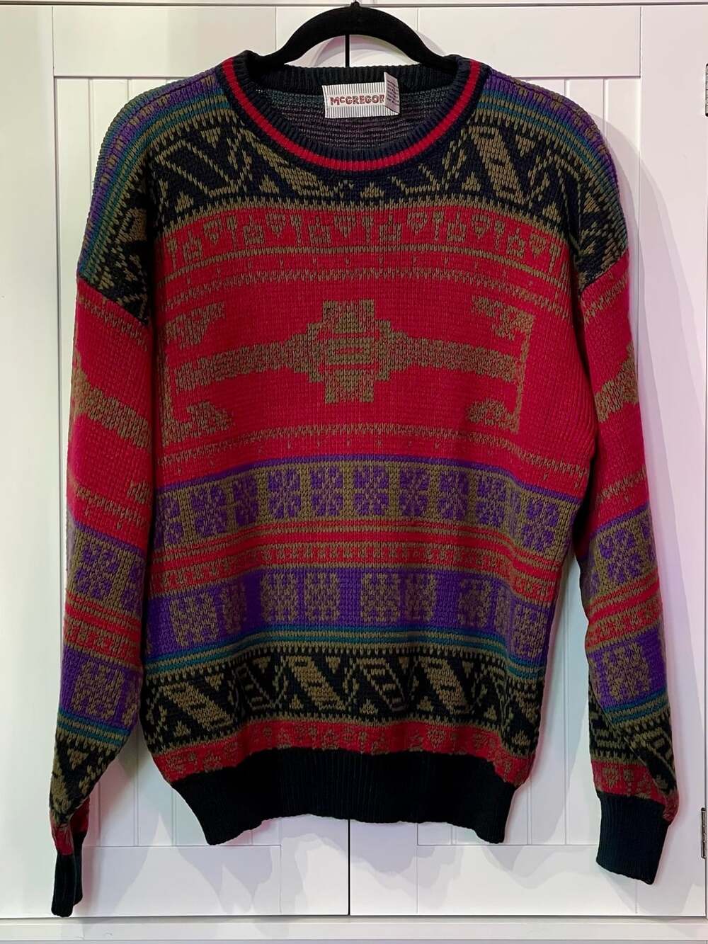 Vintage McGregor 90s Aztec Tribal Geometric Pattern Crewneck Knit Sweater Large